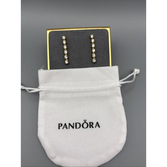 PANDORA Sparkling CZ Drop Earrings 263011C01 New. Gold Plated 925 Silver - Picture 1 of 4